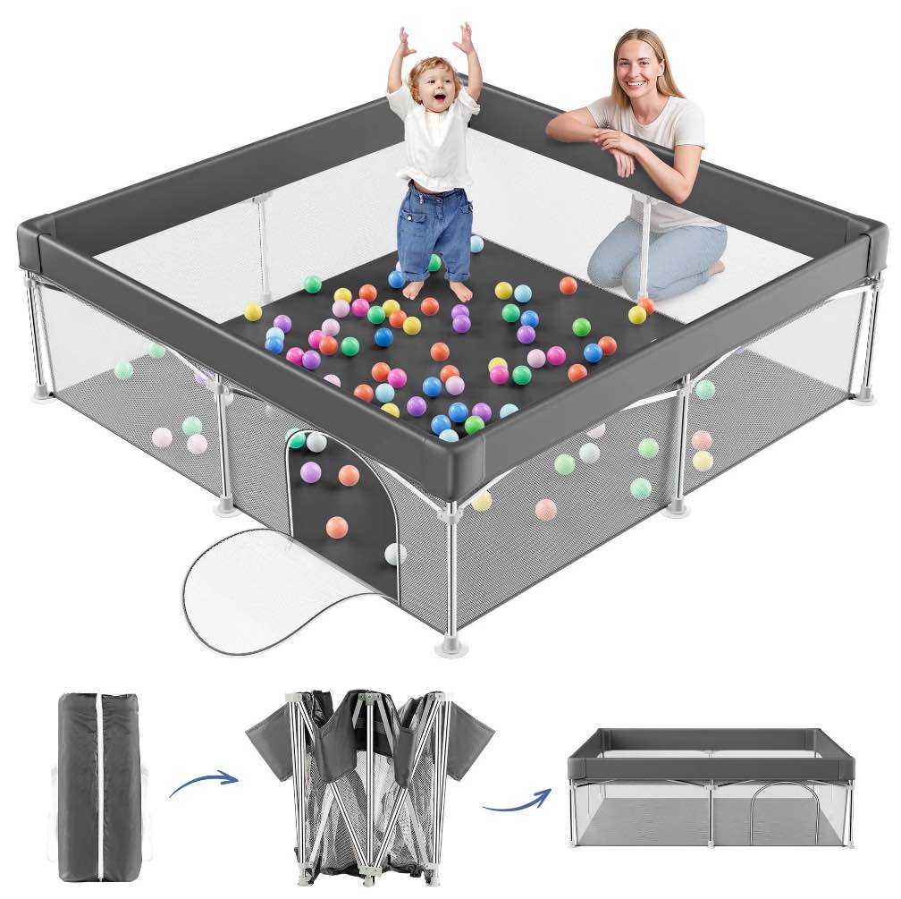 babyeap Foldable Baby Playpen,Playpens for Babies and Toddlers with Storage Bag,Indoor & Outdoor Baby Fence Play Pen Area,Dark Gray