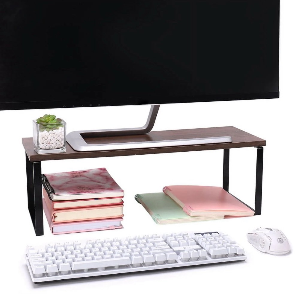 LUIISIS 20 Inch Monitor Stand Riser, Wood Desk Storage Organizer Computer Monitor Stand for Office Computer, Laptop, Small Printer