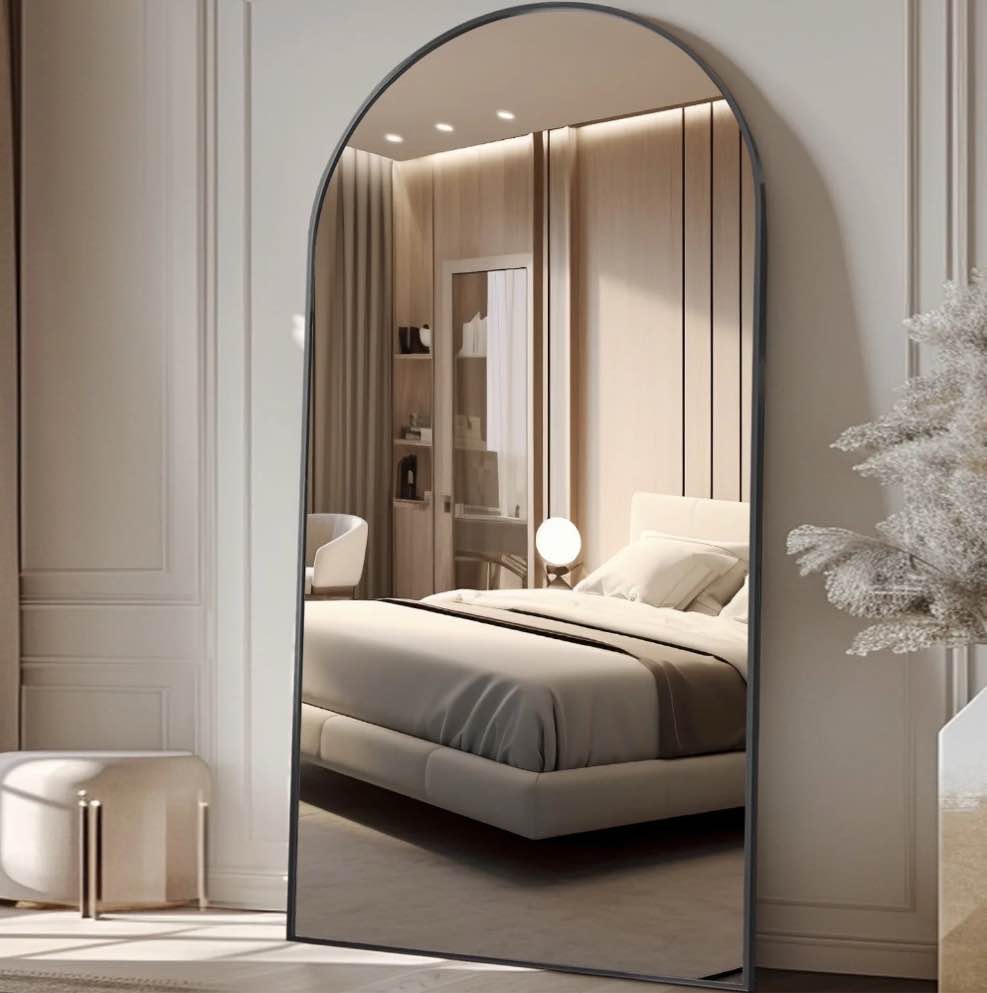 Antok Arched Full Length Floor Mirror 81"x41" Full Body Mirror with Stand, for Bedroom, Living Room, Cloakroom, Black