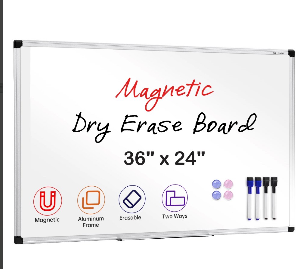 VUSIGN Magnetic Dry Erase Whiteboard, 36 X 24 Inches, Wall Mounted with Pen Tray, Silver Aluminium Frame