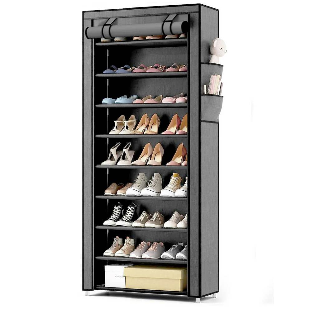 10 Tier Shoe Rack with Covers, Large Capacity Stackable Tall Shoe Organizer Storage, Sturdy Metal Free Standing Shoe Shelf for Closet Entryway Garage
