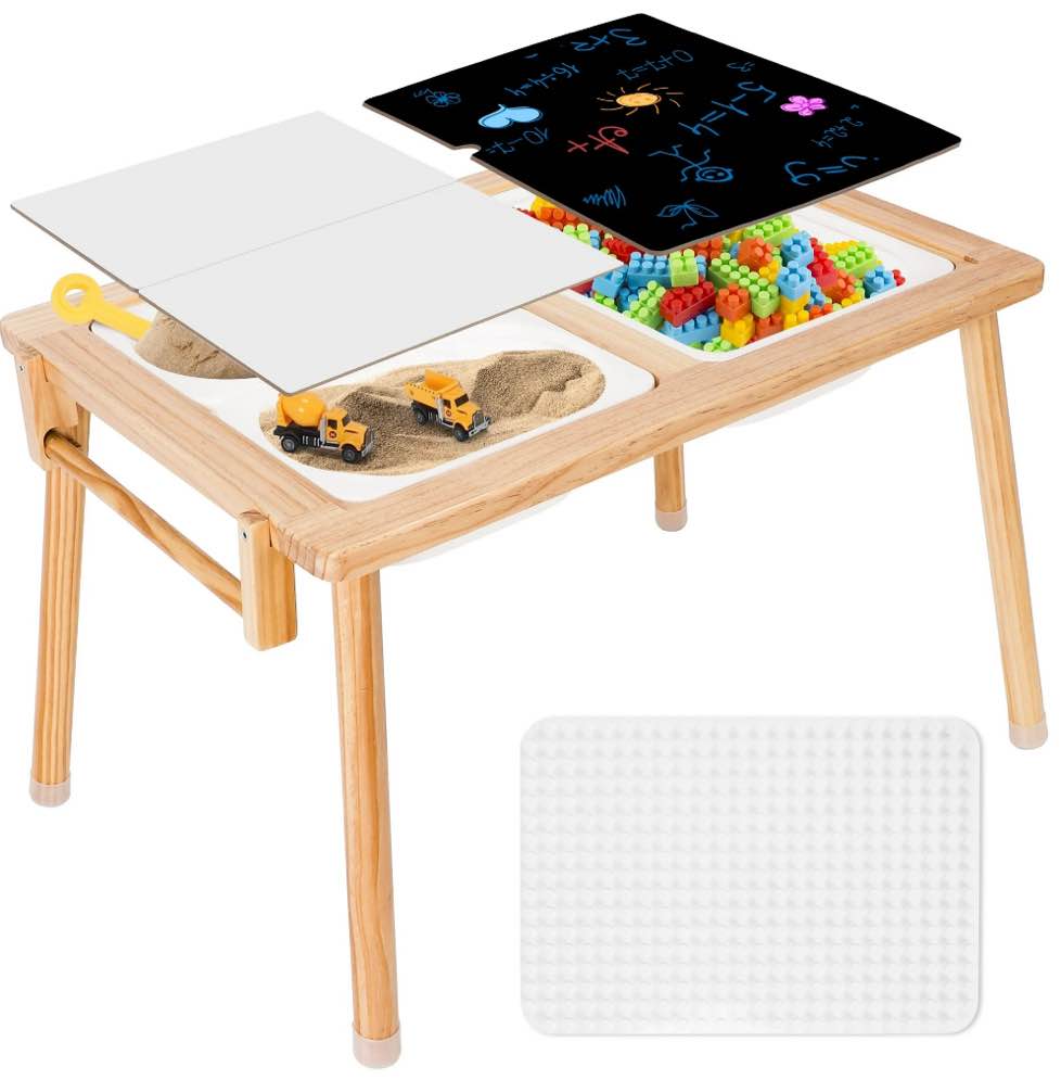 Kids Sensory Table, Wood Toddler Activity Table With Block Lid And Storage For Play Study Dining,Play Sand Table for Indoor Outdoor,Kid Table For Toddlers Age 3-5,Gifts For Birthday