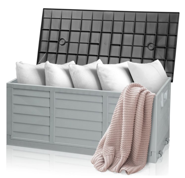 Ktaxon 75gal Outdoor Garden Plastic Storage Deck Box Pre-installed Deck Box,Space Saving & Easy Set Up - Black