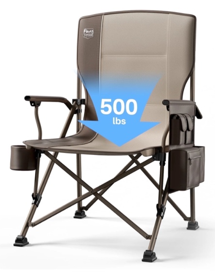 Timber Ridge Oversized Outdoor Folding Camping Chair, Heavy Duty High Back Chair with Cooler Bag, Cup Holder, Storage Pocket, Hard Armrest, Support 500 lbs, Sandy