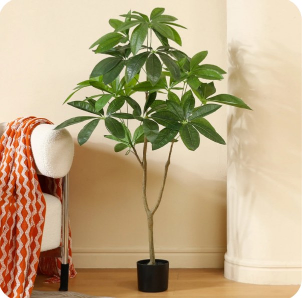 4ft Artificial Plants Pachira Aquatica Money Tree, Fake Plastic Money Plant, Pre Potted Faux Greenry Plant for Home Decor Office House Living Room Indoor Outdoor
