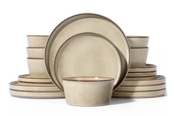 Onader Dinnerware Sets for 6, 18 Piece Plates and Bowls Dish Set, Kitchen Dinner Ware Dining Dishware, Microwave & Dishwasher Safe - Speckled Khaki