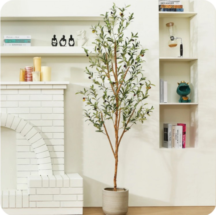 6 ft Artificial Olive Plants with Realistic Leaves and Natural Trunk, Silk Fake Olive Tree in Black Plastic Pot, Faux Olive Tree for Office Home