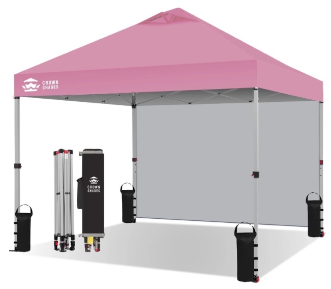 10'x10' Instant Canopy Tent with 1 Sidewall with One Push Setup Sun Shelter for Events Parties Pink