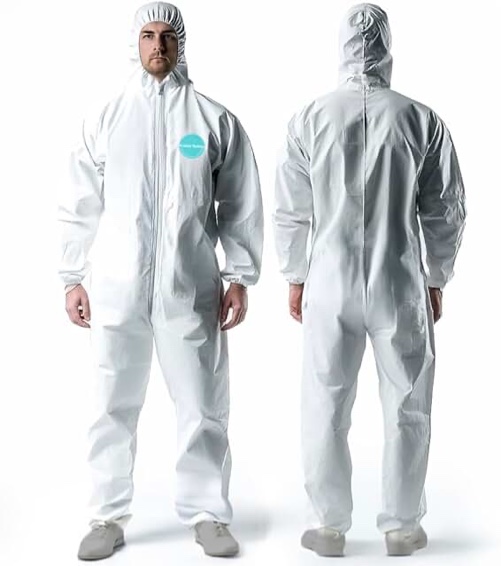 Andes Hazmat Suits, Protective Coveralls with Attached Boots and Hood, Heavy Duty Full Body Disposab