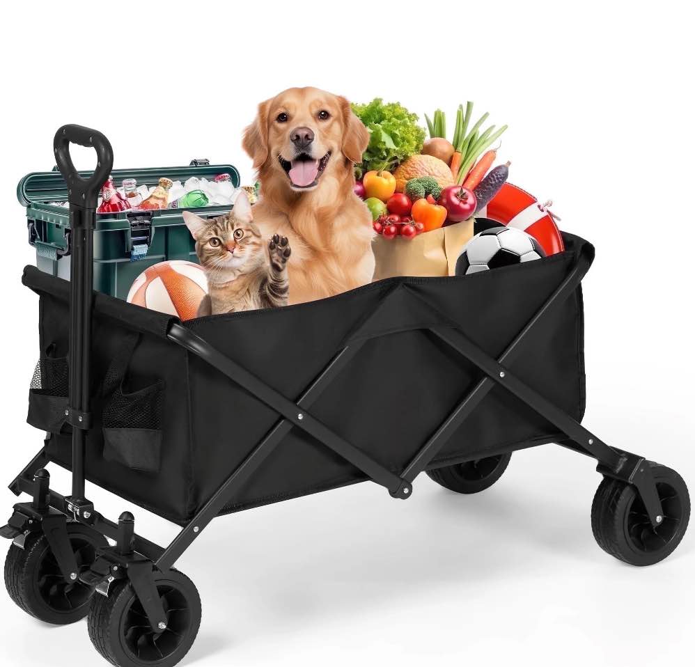 Naipo Collapsible Wagon Cart Foldable Utility Heavy Duty Wagons Carts with 550lbs Capacity Folding Bench Garden Cart for Grocery Shopping Sports  Outdoors Camping Gear