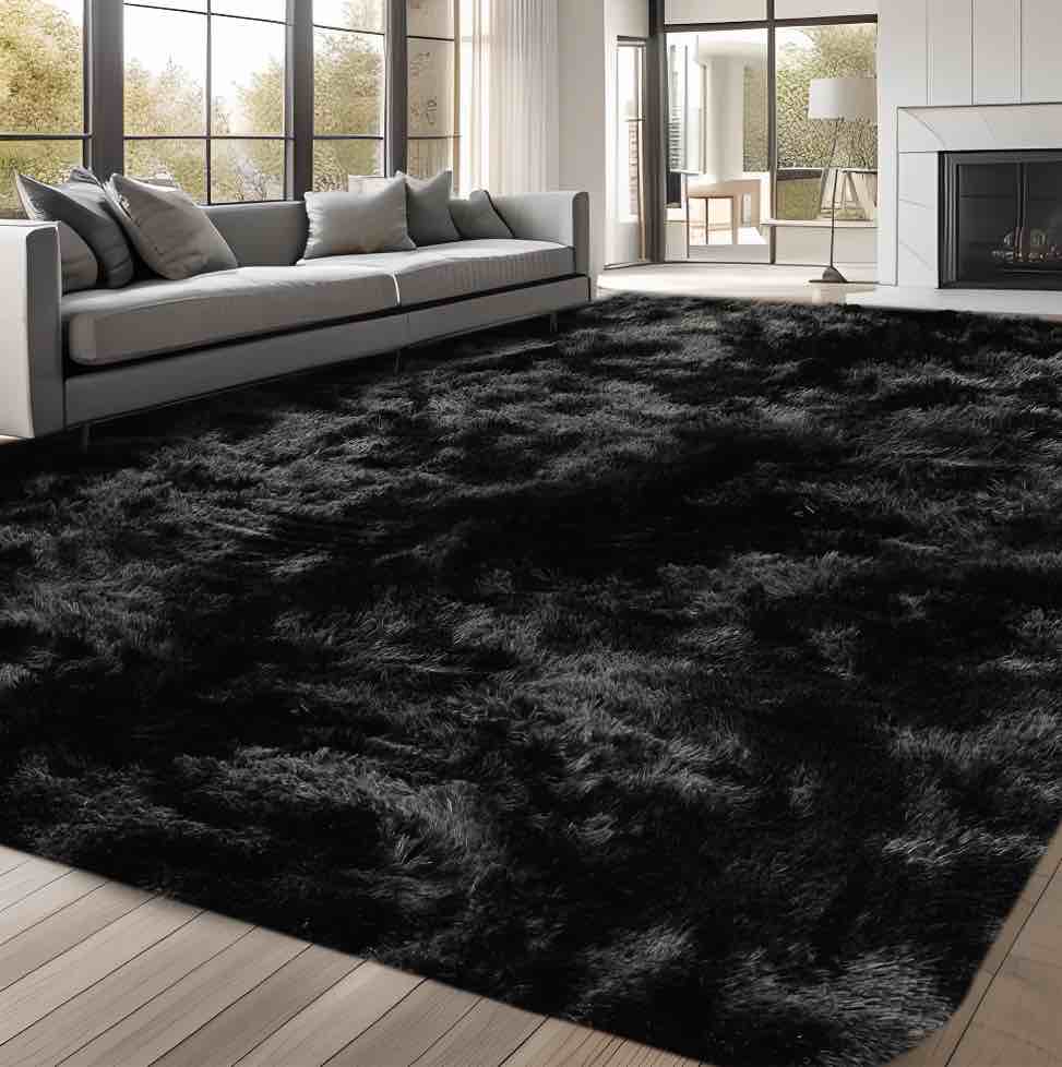 UNTIMATY 9ft x 12ft Area Rug, Soft Fluffy Area Rugs for Living Room Bedroom Kids Room Decor Carpet, Black
