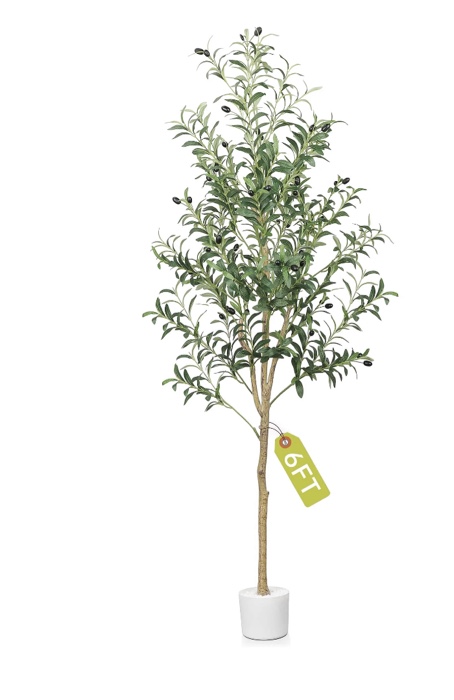 Faux Olive Tree 6FT, Artificial Olive Trees with Natural Trunk and Realistic 795 Leaves and 44 Fruits, Faux Olive Silk Tree for Indoor, Large Olive Plants with White Planter for Office Home Decor
