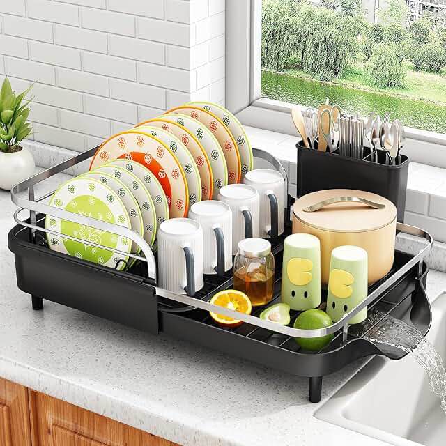 SAYZH Dish Drying Rack - Expandable Dish Rack for Kitchen Counter, Rust-Resistant Dish Drainer with 