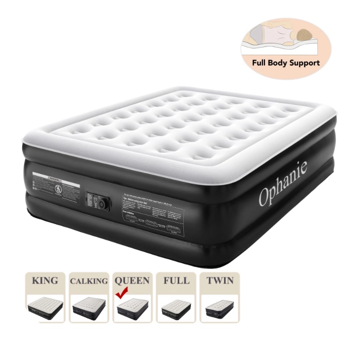 Ophanie Queen Air Mattress, 18-Inch Elevated Inflatable Bed with Built-in Pump, Puncture-Resistant, Quick Inflation/Deflation, Portable for camping & Guests, Black