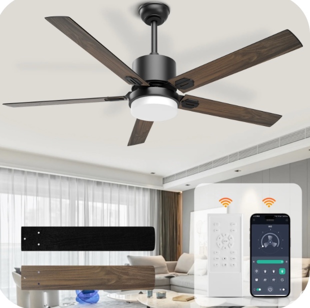 Ceiling Fans with Lights and Remote, 52'' Ceiling Fan Reversible Dimmable Noiseless Flush Mount Low Profile Modern Ceiling Fan for Bedroom