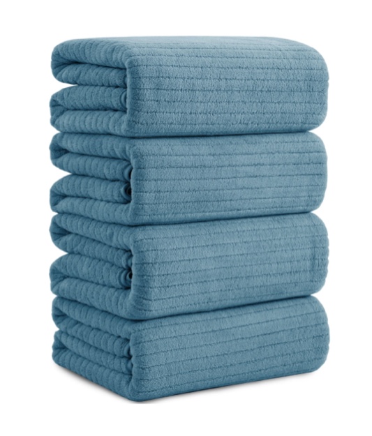 Jessy Home 4 Pack Green Pine Stripe Large Microfiber Bath Towels Set Oversized Bath Sheet Soft Towel Set