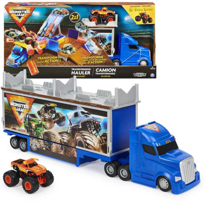 Monster Jam, Transforming Hauler Playset and Storage with Exclusive El Toro Loco Monster Truck, 1:64 Scale, Kids Toys for Boys and Girls Ages 4-6+