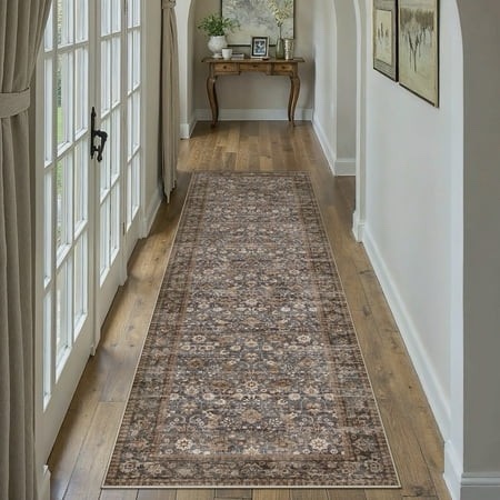 BERTHMEER 2 X8 Blue Brown Runner Rugs for Hallway Kitchen Entryway Entrance Bedroom Living Room Bedroom Washable Vintage Non-slip Runner Rugs