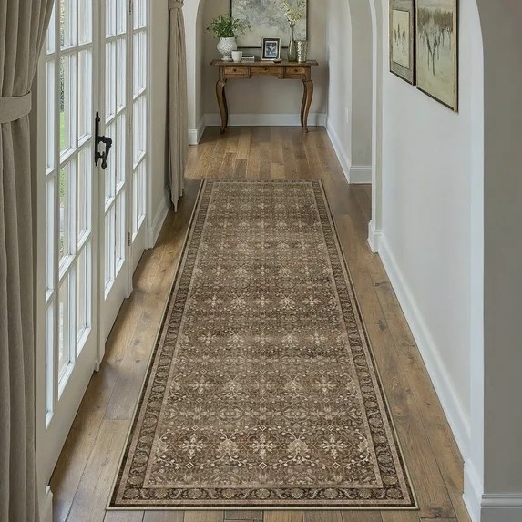 BERTHMEER 2 X8 Blue Brown Runner Rugs for Hallway Kitchen Entryway Entrance Bedroom Living Room Bedroom Washable Vintage Non-slip Runner Rugs