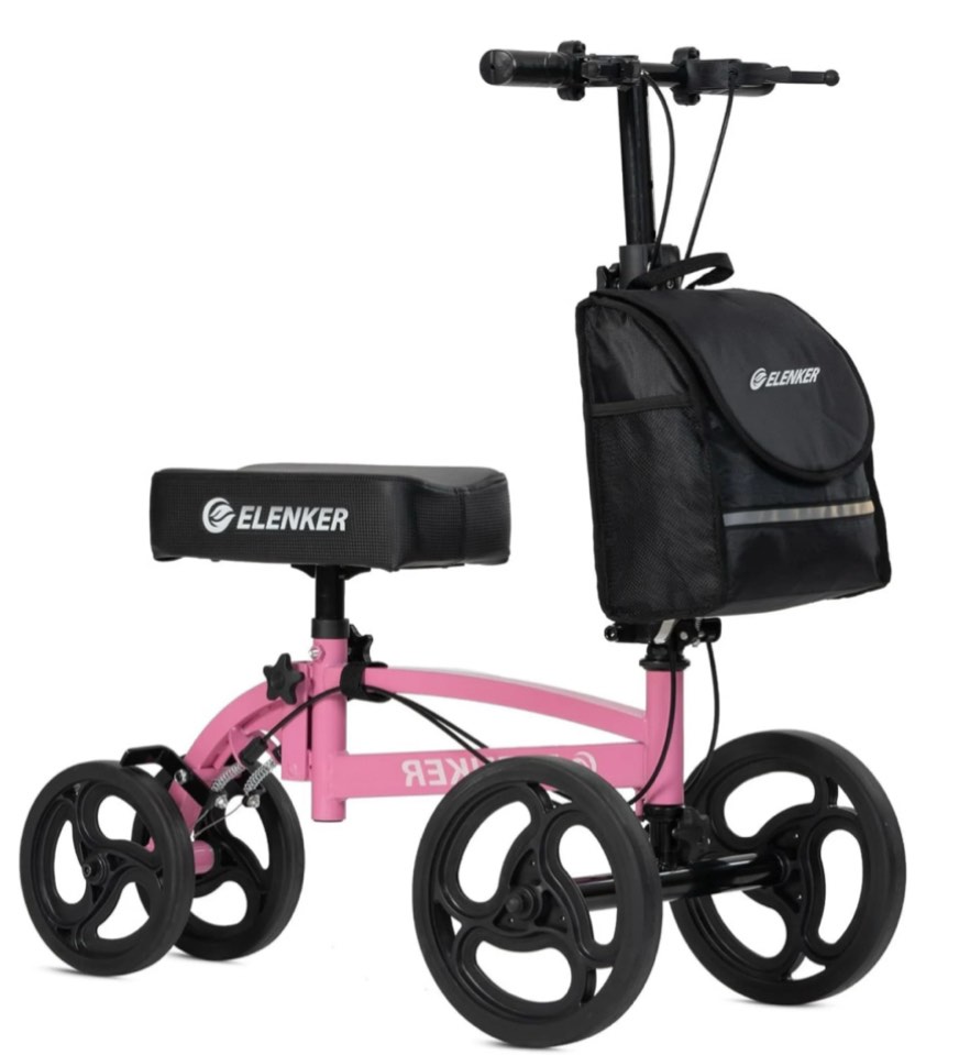 ELENKER Knee Scooter Steerable Mobility Knee Walker Crutch Alternative for Foot Injuries, Pink