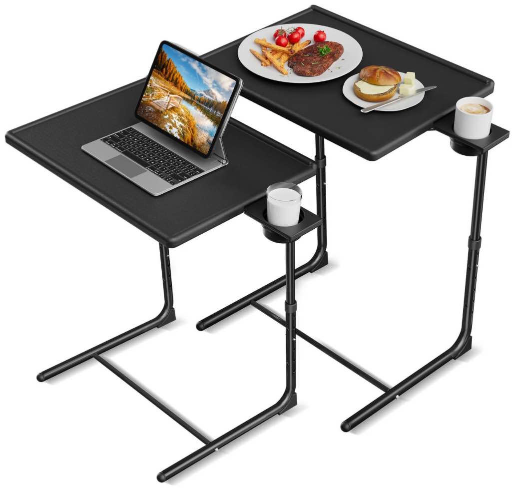 2 Pack Folding 6 Height & 3 Tilt Angles TV Tray Table Set Sofa Desk TV Dinner Tray for Home Office, Blac