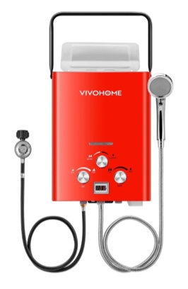 VIVOHOME RV Portable Propane Tankless Water Heater, 1.6GPM 6L RV Tankless Automotive Water Heater with Digital Display for RV Use, Red