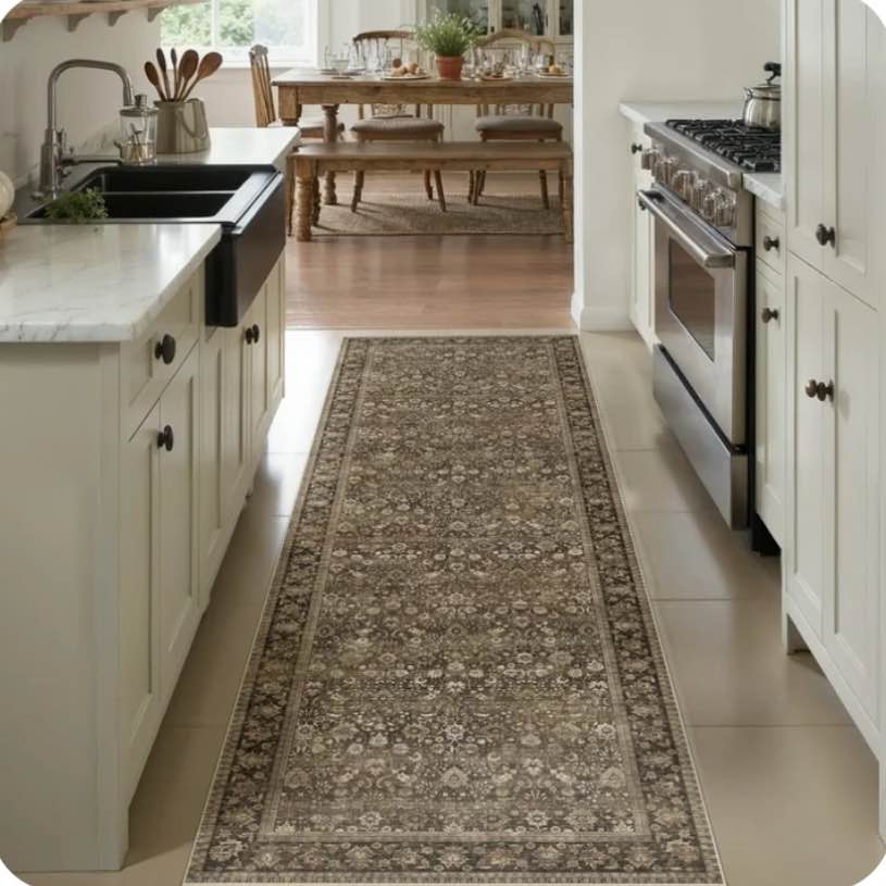 BERTHMEER 2'x8' Washable Runner Rugs for Hallway Kitchen Entryway Bathroom Non-slip, Brown