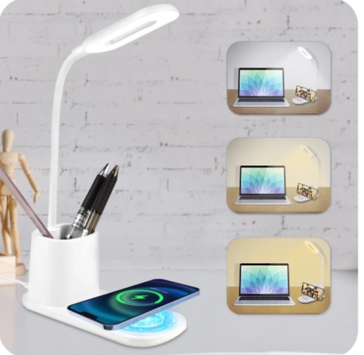 BCOOSS Led Desk Lamp for an Office in Home with Pen Holder and Wireless Charger- 3 Modes Dimmable LED Table Lamp with Flexible Gooseneck