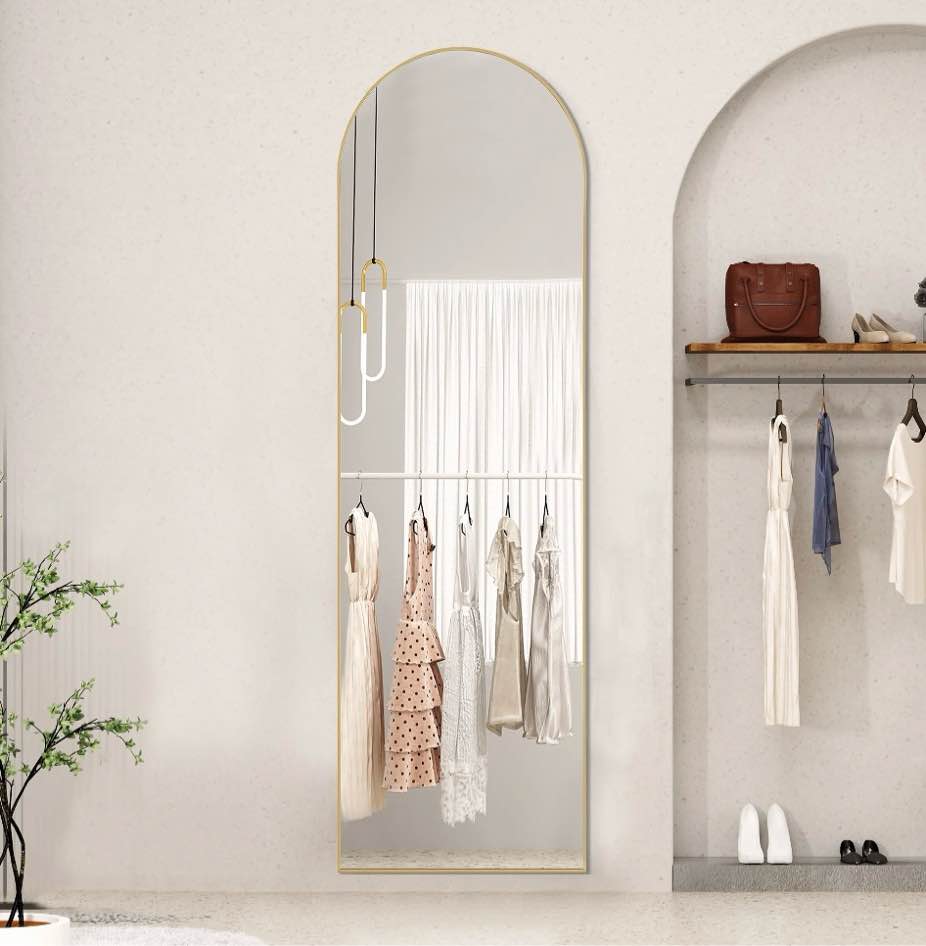beautypeak arched full length floor mirror 58 x18  full body standing mirror gold