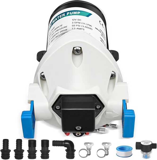 Water Pump, 5.3L/min, 30 PSI 12V DC Diaphragm Water Pump with Pressure Switch and Strainer for RV, M