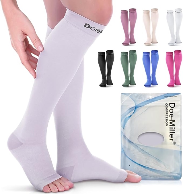 Doc Miller XL Open Toe Compression Socks, 20-30 mmHg, Toeless Compression Sleeves for Legs, Knee High S