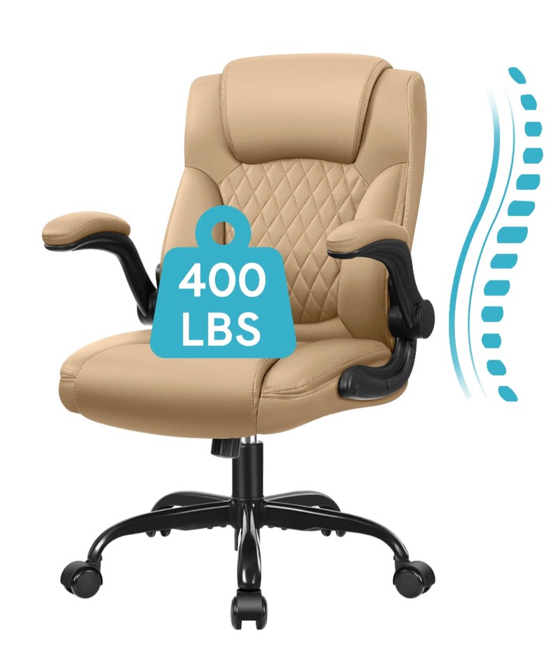 COOLHUT Leather Office Chair, Big and Tall Office Chair 400LBS Wide Seat Ergonomic Computer Desk Chair High Back Executive Leather Chair Adjustable Task Chair Lumbar Back with 8-Year Warranty, Tan