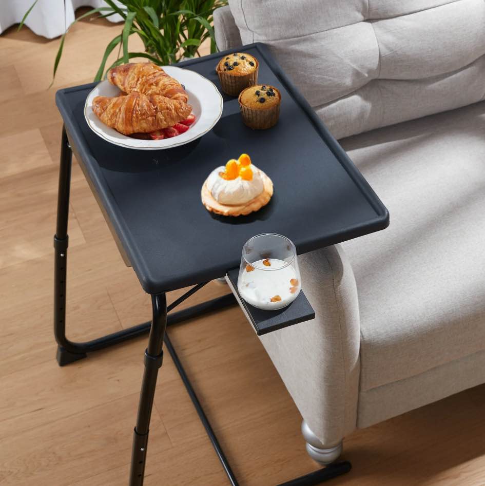 Perlegear Portable 6 Height & 3 Tilt Angles TV Tray Table TV Dinner Sofa Desk for Home Office Black