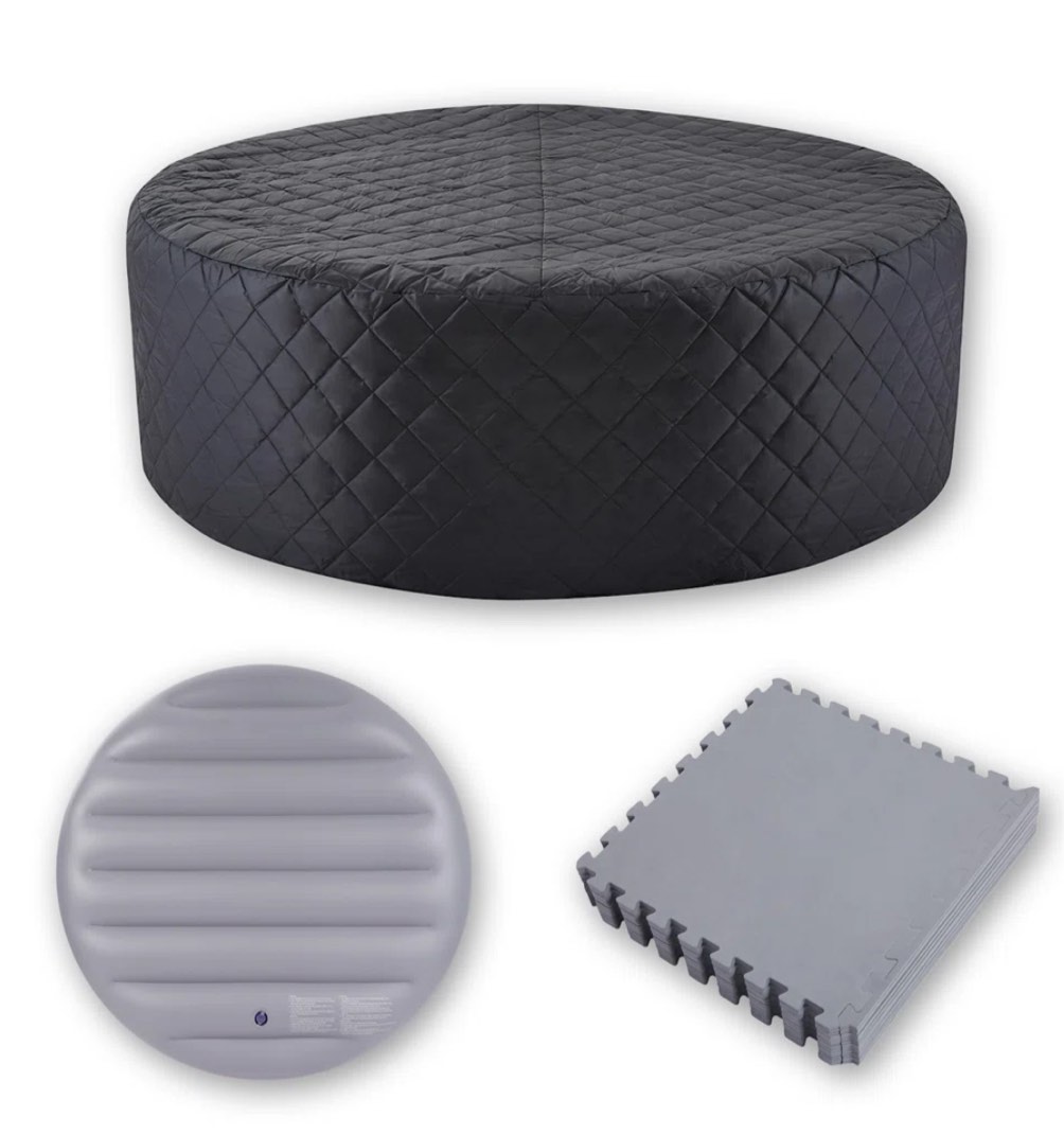 RELXTIME Insulated Cover Set for Round Inflatable Hot Tubs CEC Set for 71-inch Inflatable Hot Tubs Outdoor Spa Covers Insulated Covers Floor Mats