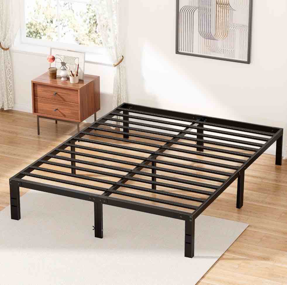ZUNMOS 14 Inches Queen Bed Frame, Heavy Duty Metal Platform with Storage Space Under Frame, No Box Spring Needed Queen Size Bed Frame, Black