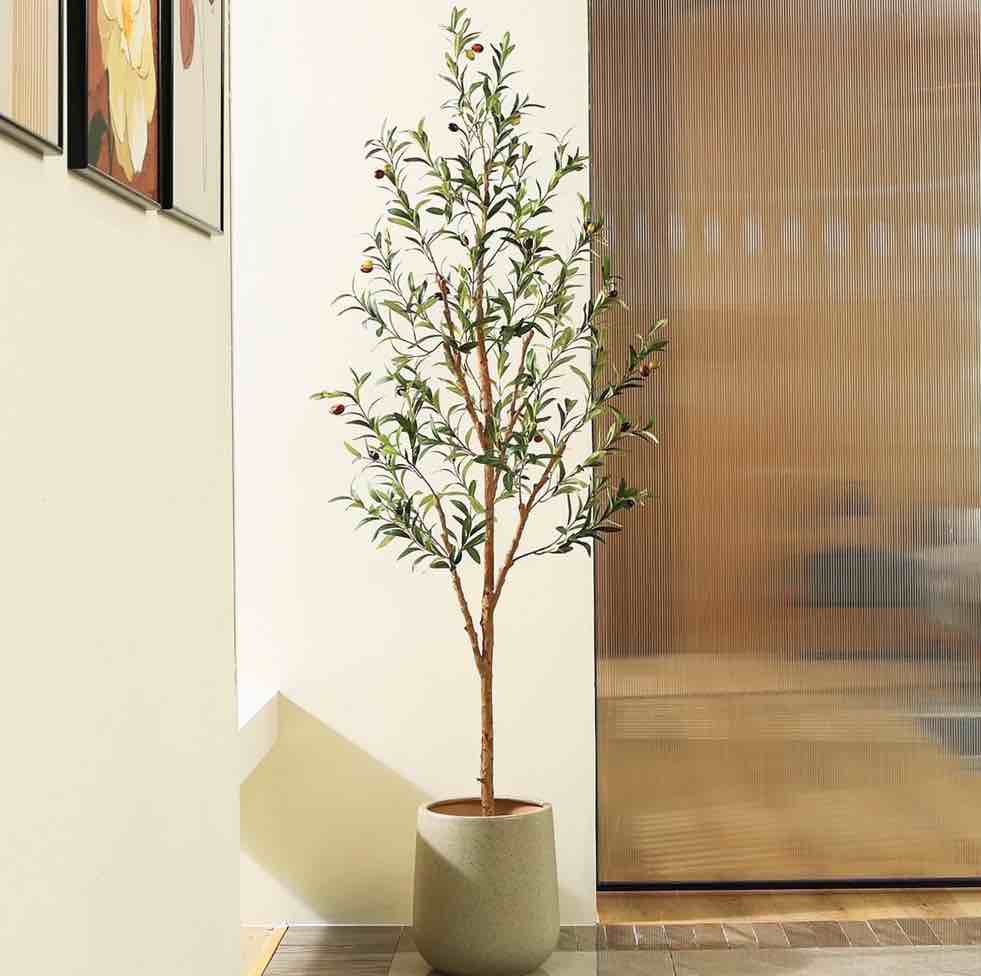 DR.Planzen 6ft Artificial Olive Tree Indoor, Tall Faux Olive Tree, Artificial Plants with Natural Wood Trunk and Lifelike Fruits for Home Office Decor