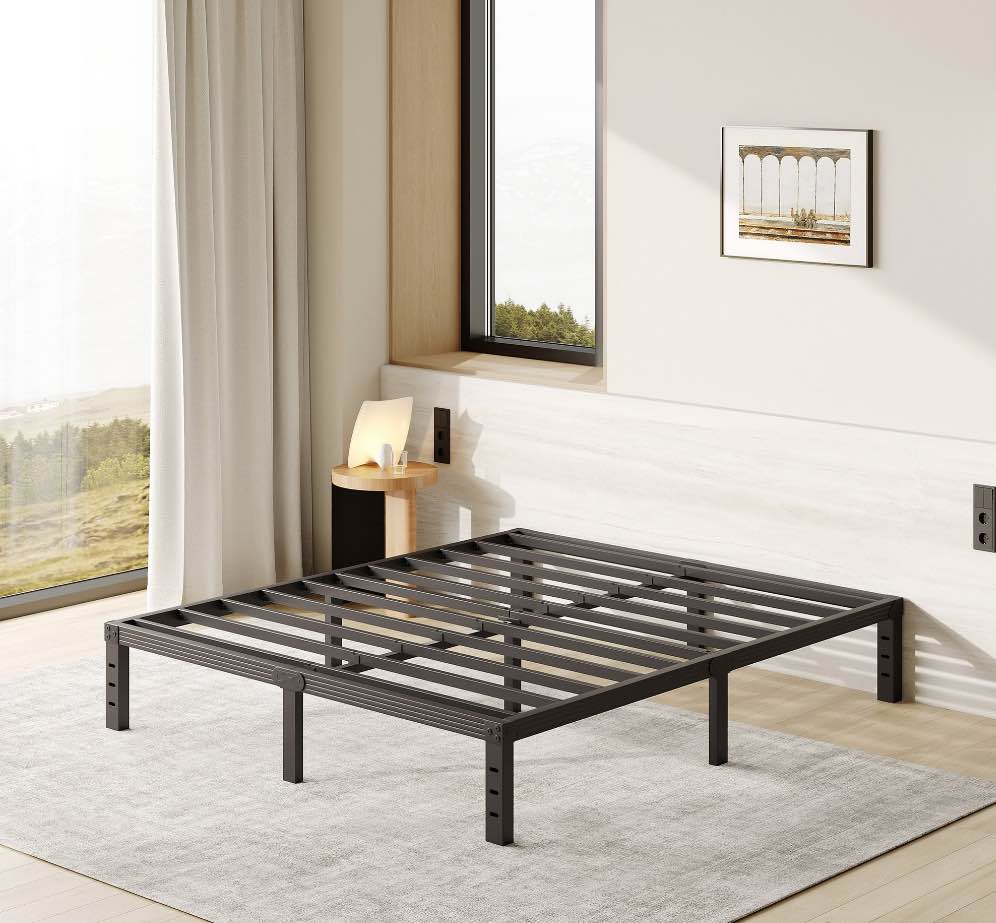 FSCHOS 12 Inch Queen Size Bed Frame, Heavy Duty Metal Platform, No Box Spring Needed, Easy Assembly, Black