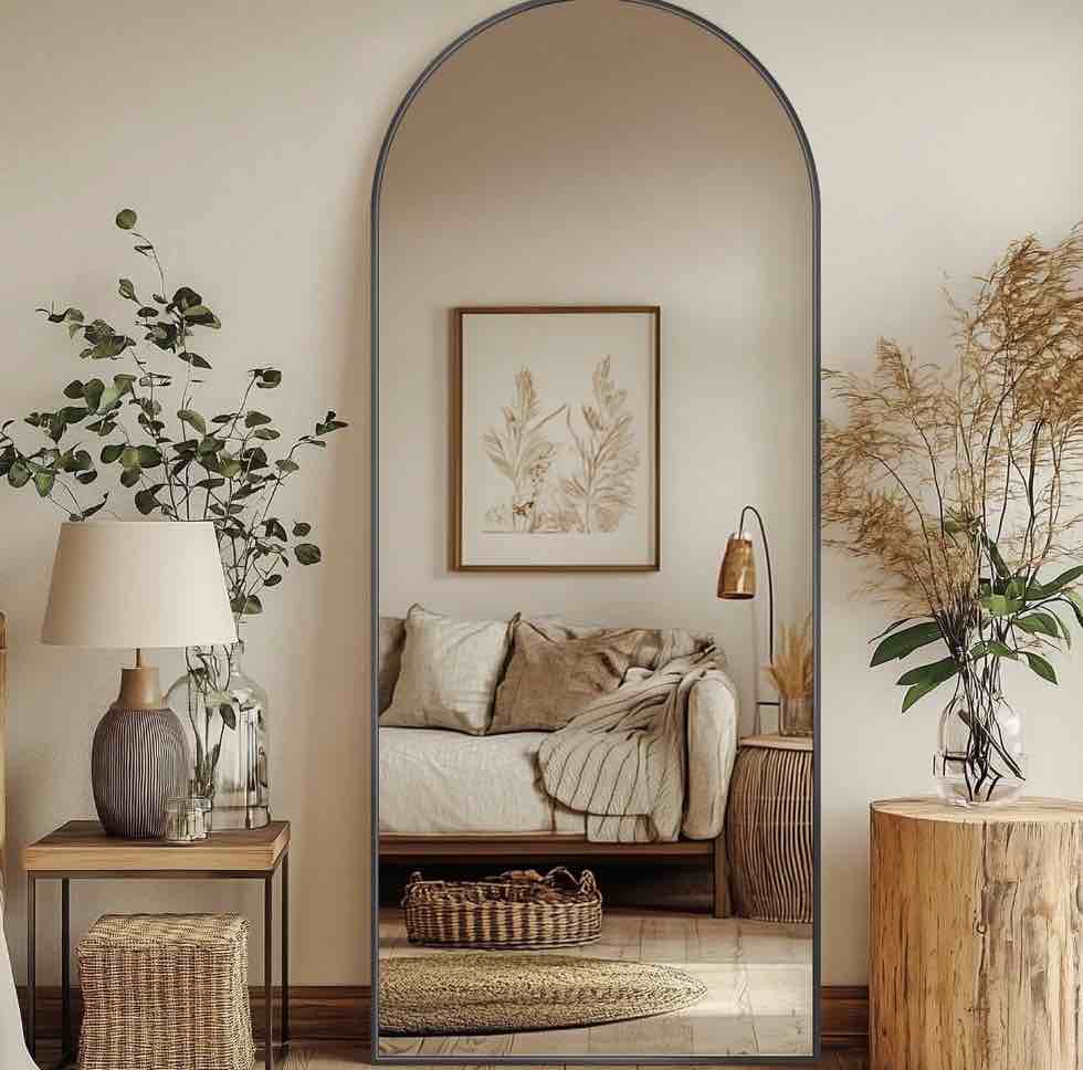 Antok 58.2"x 18" Arched Full Length Mirror Standing Floor Mirror Stand Up Mirror, Black Frame