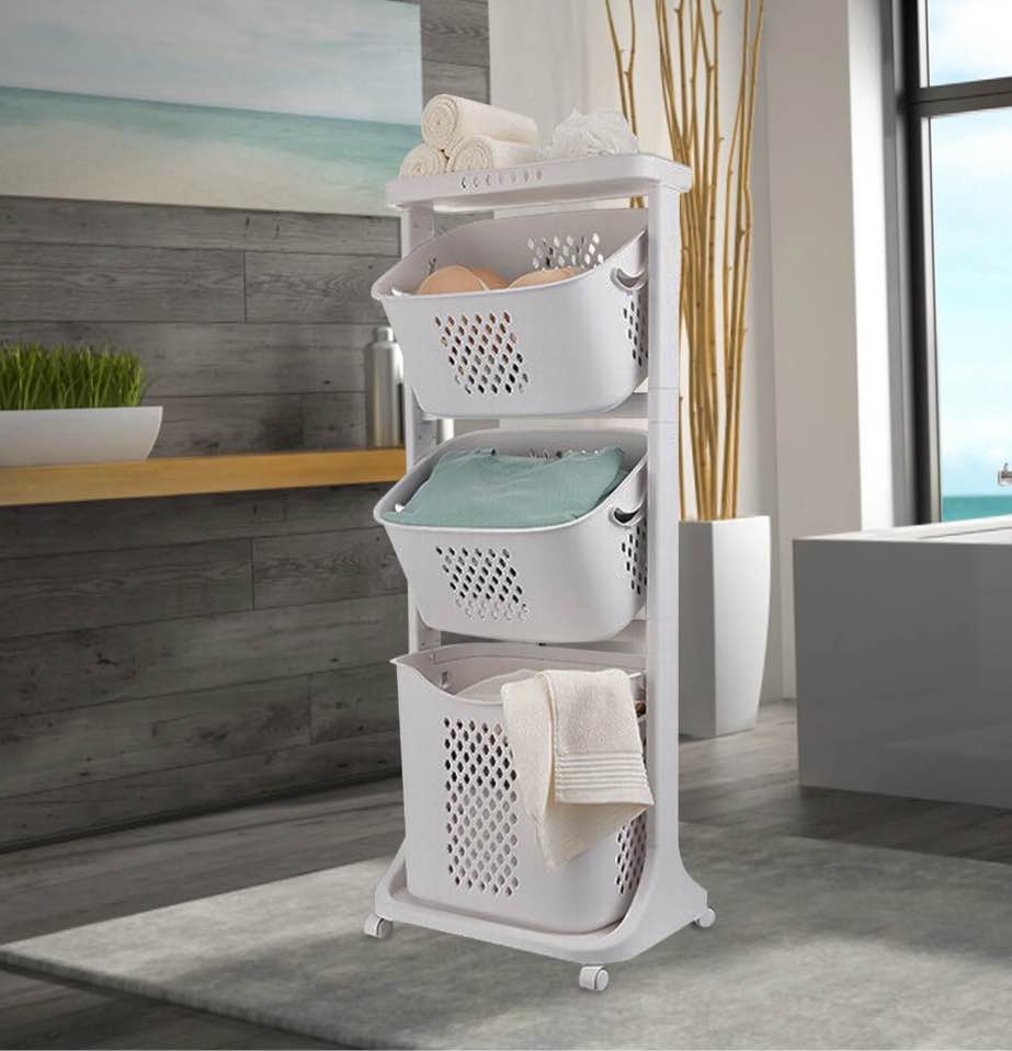 17"×13"×43" 3-Tier Laundry Hamper Basket Sorter with Wheels Small Clothes Storage Organizer Shelf Rolling Cart for One Person