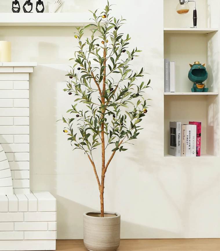 5 ft Artificial Olive Plants with Realistic Leaves and Natural Trunk, Silk Fake Olive Tree in Black Plastic Pot, Faux Olive Tree for Office Home