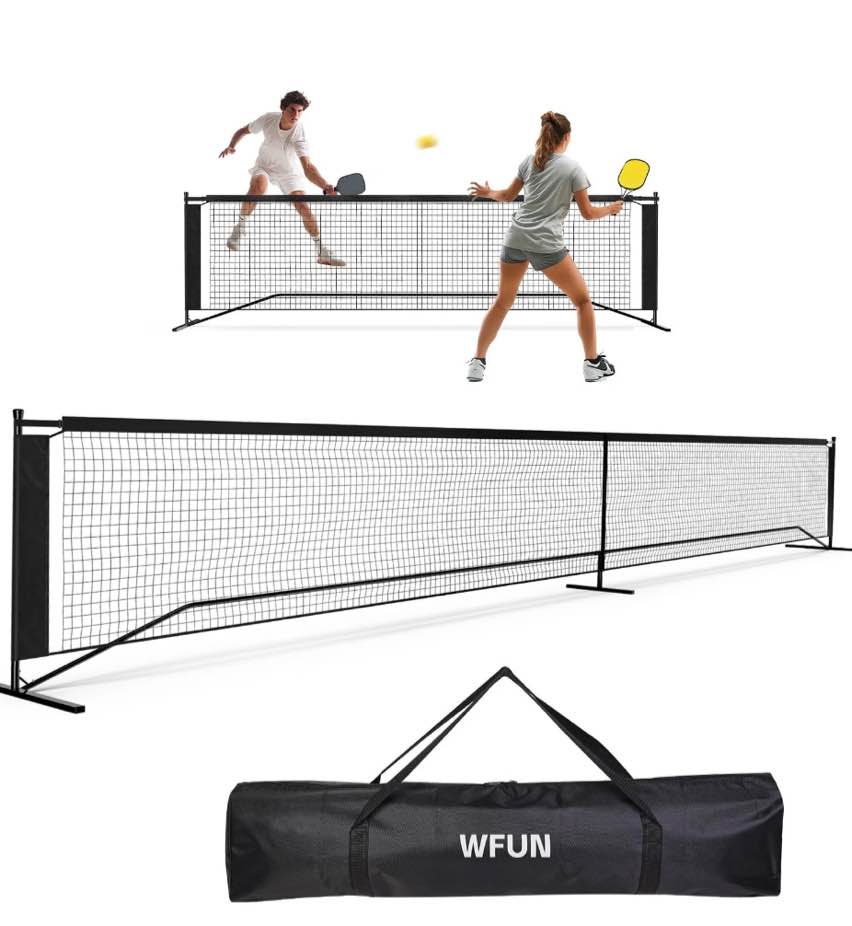 WFUN 22FT Portable Pickle Tennis Ball Net with Carrying Bag for Kids Adult Outdoor Driveway Backyard