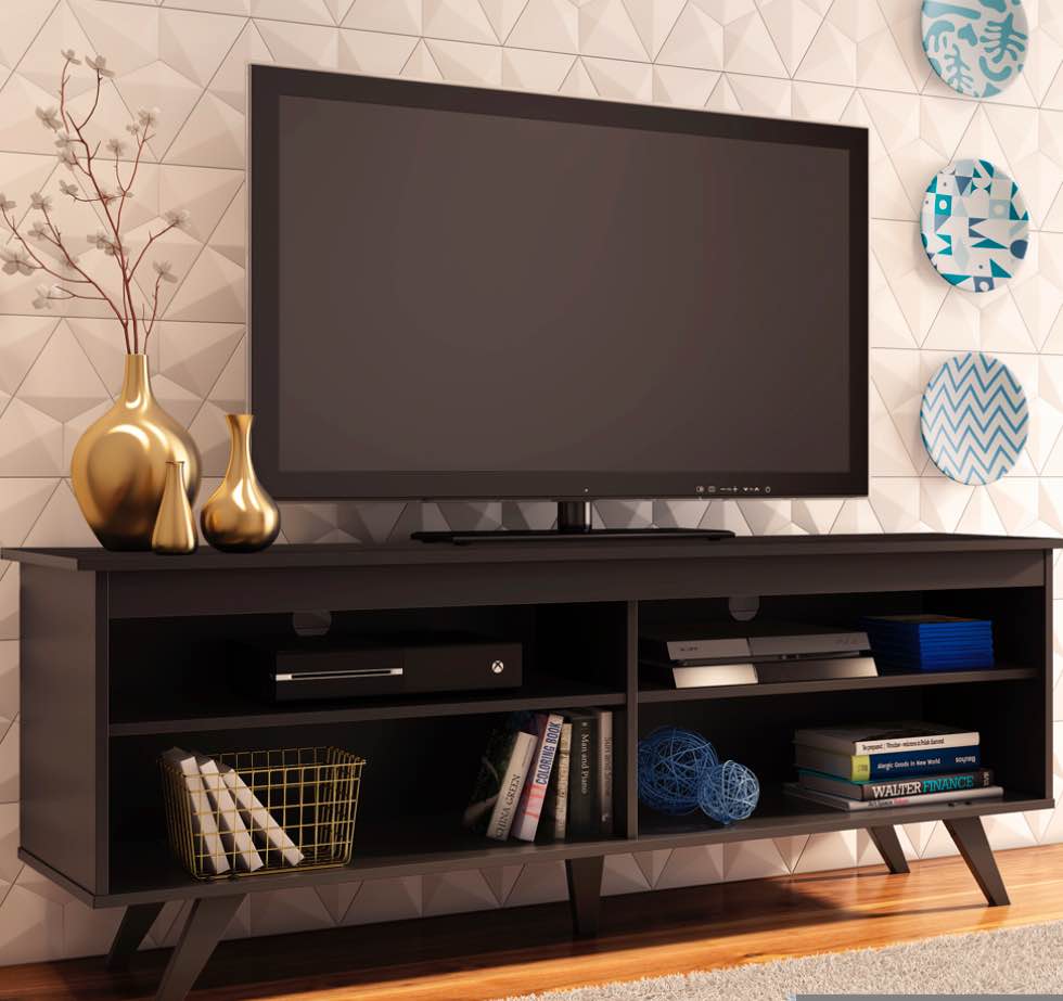 Madesa TV Stand with 4 Shelves & Cable Management for 55, 65" TVs Modern Media Console - Black