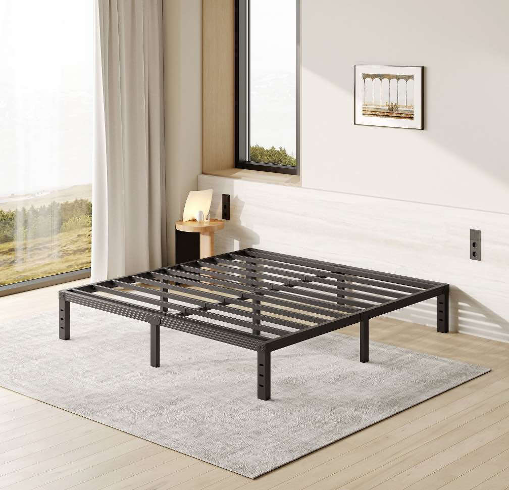 FSCHOS 12 Inch King Size Bed Frame, Heavy Duty Metal Platform, No Box Spring Needed, Easy Assembly, Black