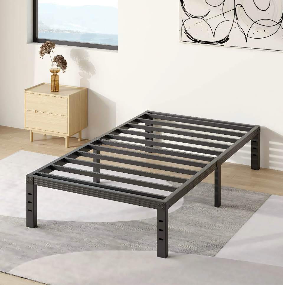 COMASACH 14 inch Twin Bed Frame, Easy Assembly, Heavy Duty Metal Platform, Noise Free, Black