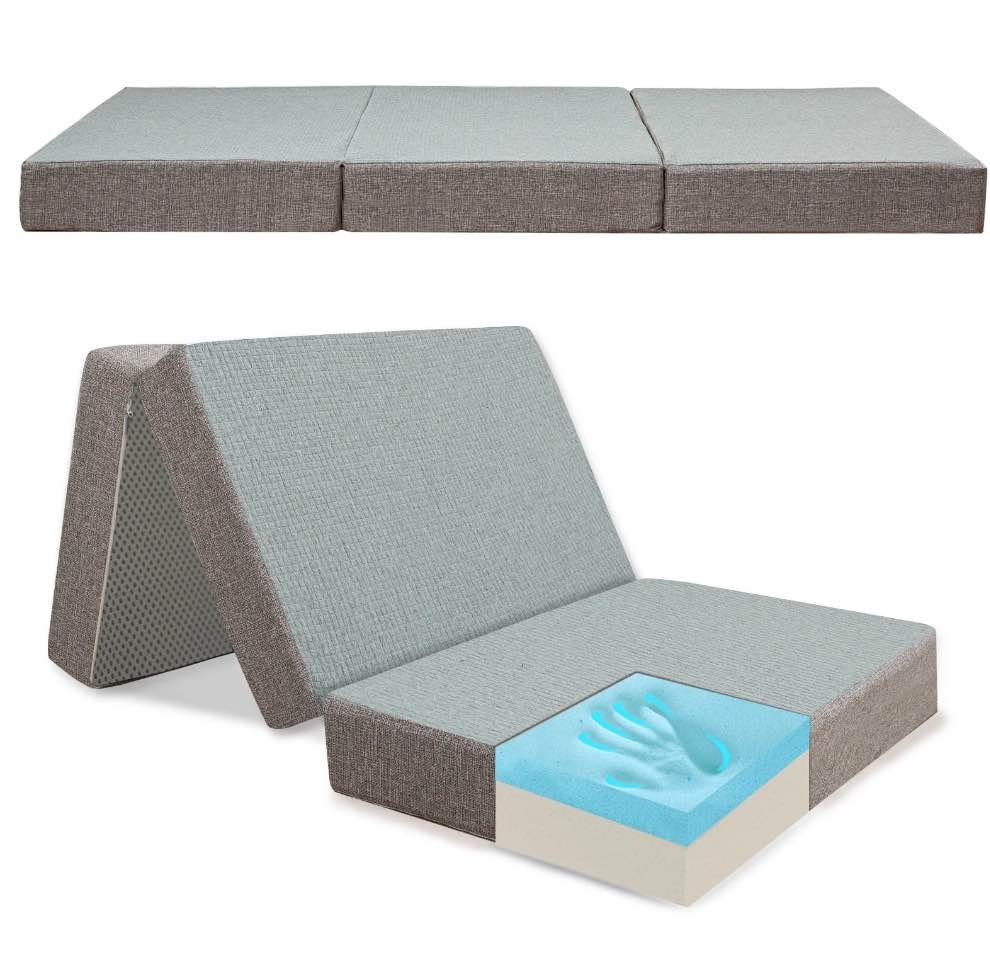 MAXYOYO Adult 6 Inch Folding Queen Futon Mattresses Tri-Fold Camping Mattress with Washable Cover