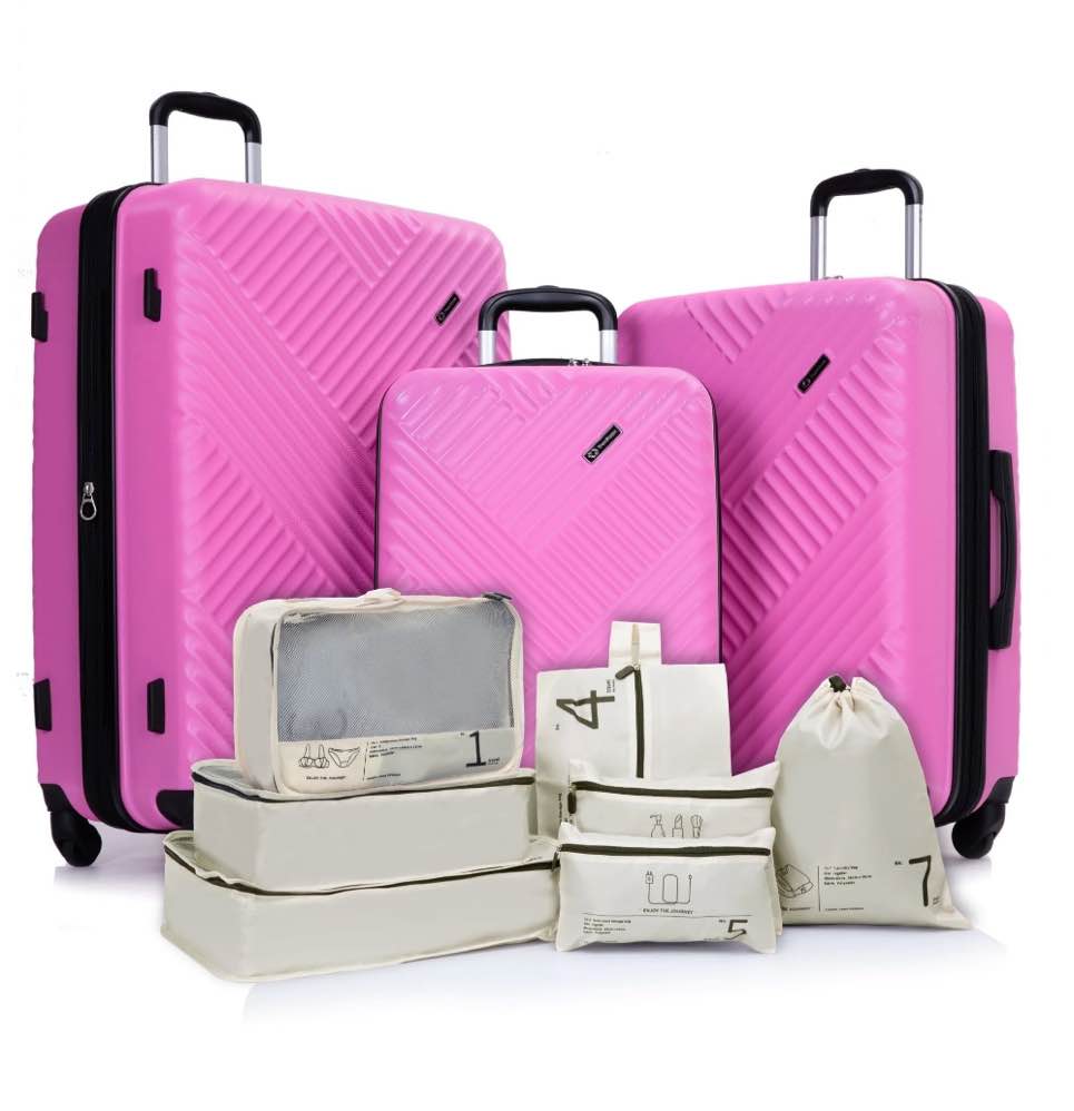 10 Piece Luggage Set, Lightweight Suitcase Set with 7PCS Organizer Bags, Suitcase with TSA Lock Spinner Wheels, Rose