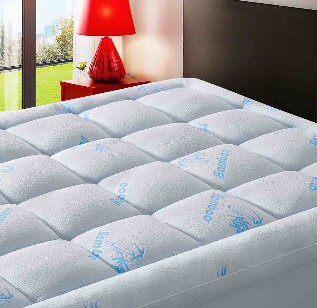 Mattress Topper Queen Size, Bamboo Extra Thick Mattress Pad 8-21" Deep Pocket Soft Down Alternative Fill (60x80 inches)Blue