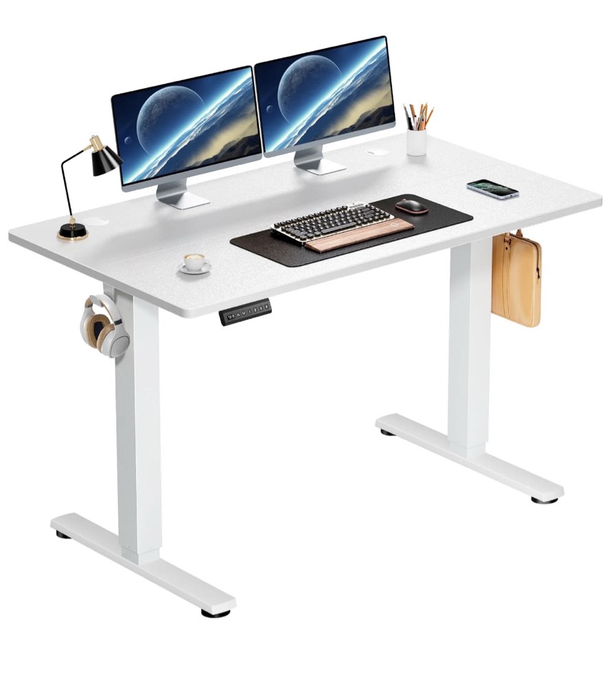edx Electric Standing Desk, Height Adjustable Desk, 48 x 24 Inches Ergonomic Stand up Desk with Memory Preset and T-Shaped Metal Bracket for Home Office