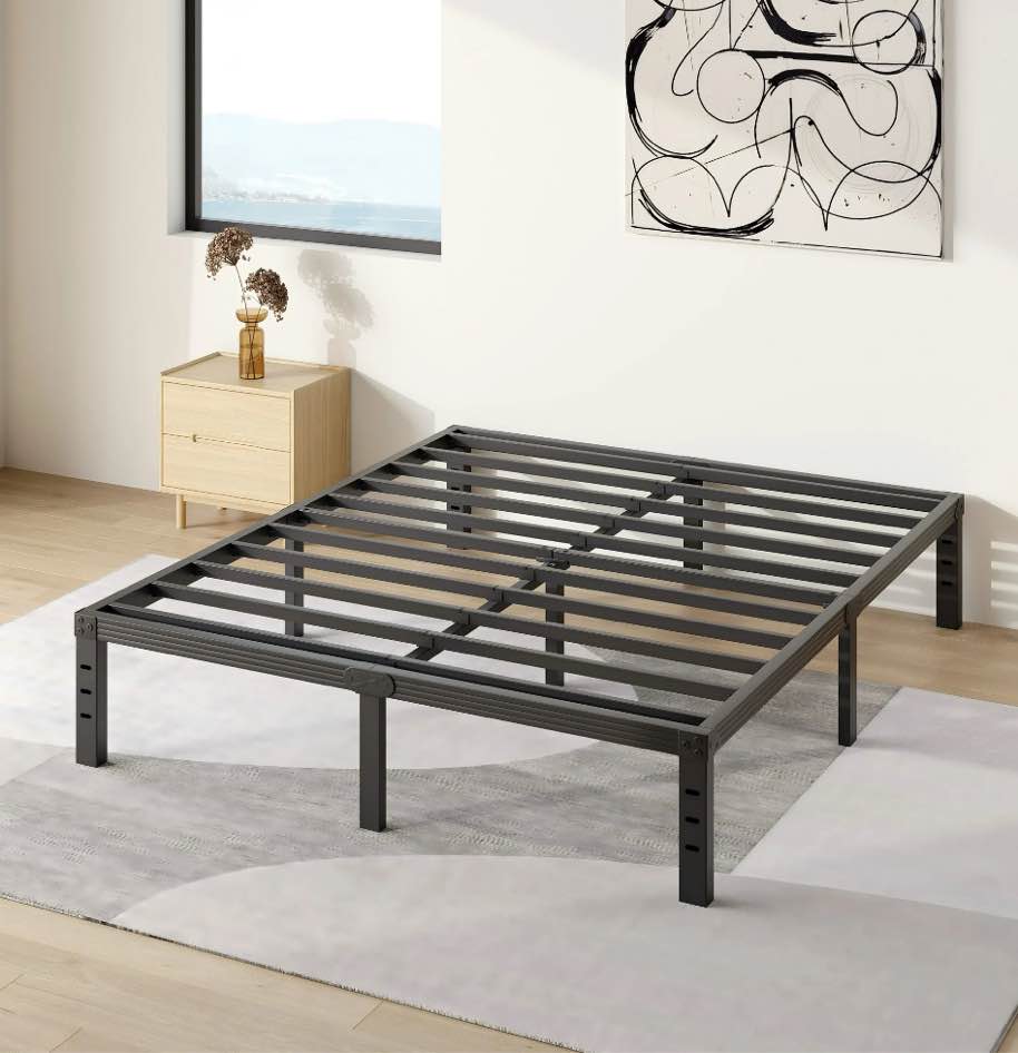 COMASACH 14 inch Queen Bed Frame, Easy Assembly, No Box Spring Needed, Heavy Duty Metal Platform Queen Size, Noise Free, Black