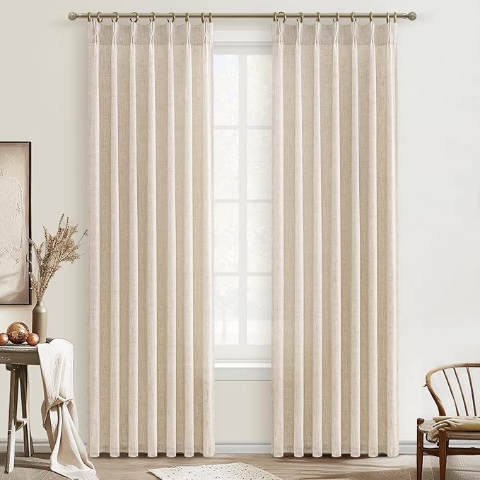beige white memory trained pinch pleated curtains 84 inches long for bedroom light filtering semi sh